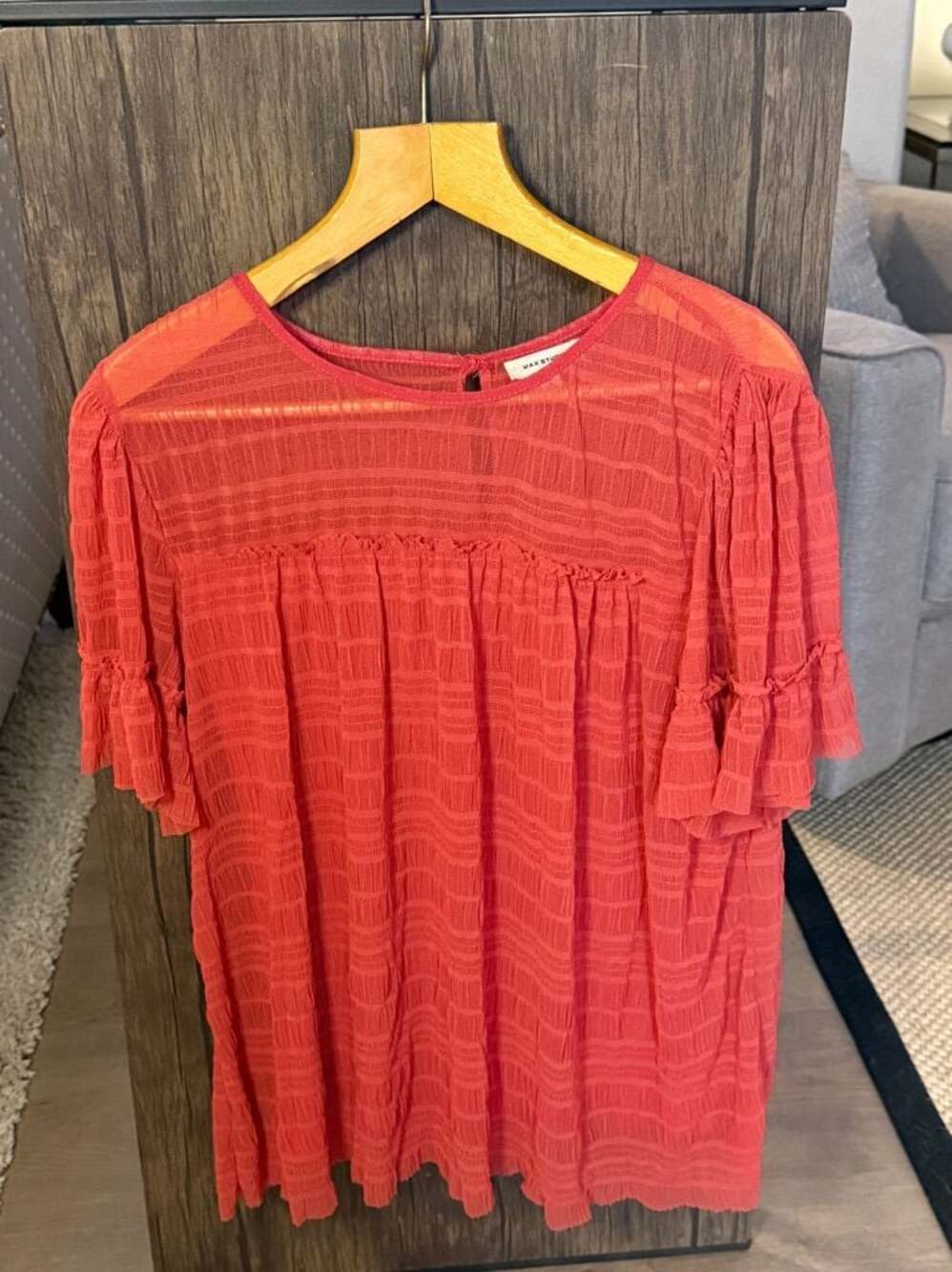 Max Studio XL Salmon Textured Sheer Ruffle Sleeve Blouse